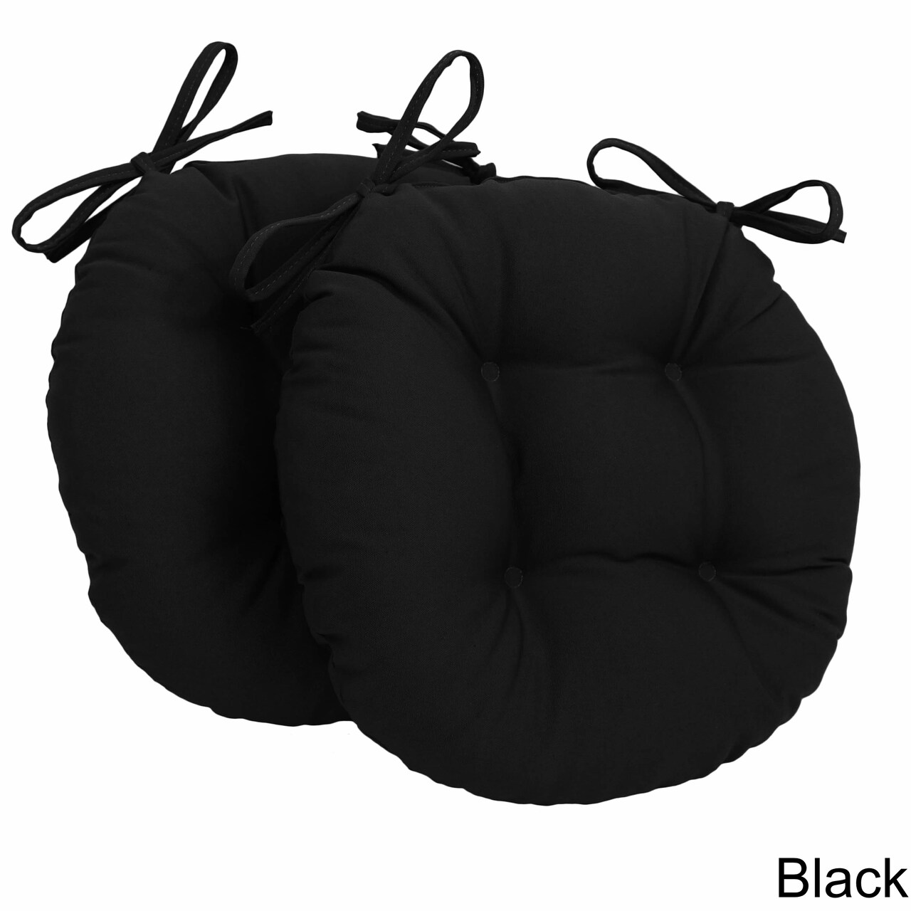 16-inch Solid Twill Round Tufted Chair Cushions (Set of 2) - Black